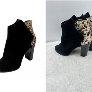 Dolce Vita LAINE Black Suede Open Toe Bootie w/ Cowhide Detail, Size 7.5